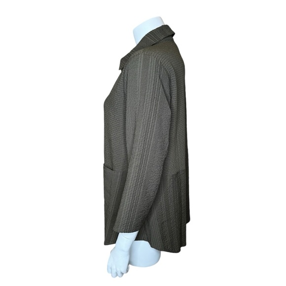 Habitat Button-front Shirt Top Blouse M Puckered Lagenlook Olive Green - Picture 4 of 9